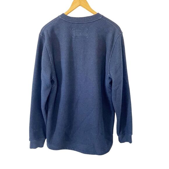 L.L.Bean Navy Katahdin Iron Works Bonded Waffled Fleece Henley Pullover Sweater - Picture 3 of 11